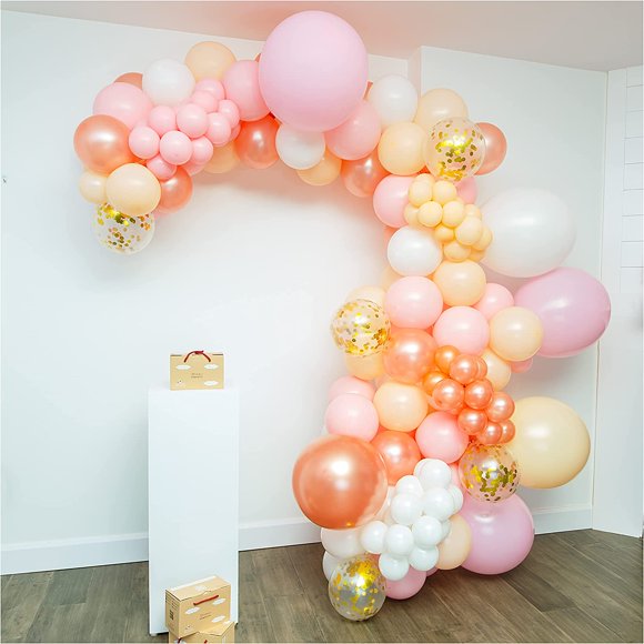 SHIMMER & CONFETTI Premium White, Pink, Rose Gold and Pink Balloon Garland Arch Kit. Party Decoration for Birthday, Baby, Bridal Shower and Weddings
