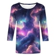 thumbnail image 4 of T-Shirt à Col Ras du Cou pour Femmes à Manches 3/4 et Imprimé Céleste, Haut Doux et Décontracté Rose, 4 of 4