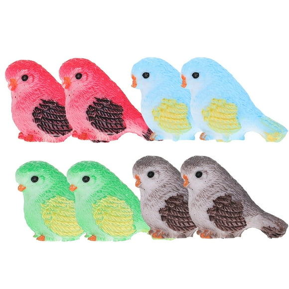8 piezas de adorables adornos de pájaro de resina, decoración de escritorio para jardín.