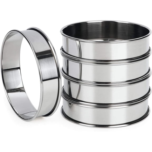 FANGSUN 4-Inch English Muffin Rings, Stainless Steel Round Crumpet Rings, Double Rolled Nonstick Tart Rings for Baking, Set of 5