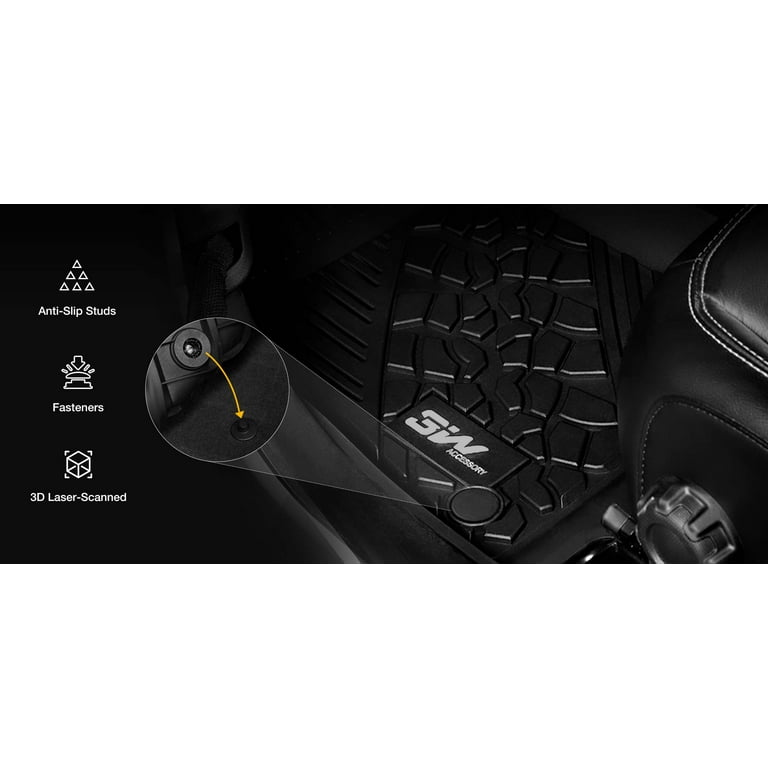 3W Jeep Wrangler JLU Custom Floor Mats or Trunk Mat 2018-2024 Unlimited 4-Door TPE Material & All-Weather Protection, 2018-2024 / JL Without Subwoofer