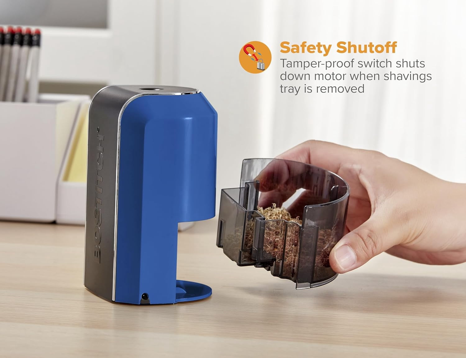 Office Vertical Electric Pencil Sharpener, Powerful Stall-Free Motor, Prevents Over-Sharpening, Blue (EPS5V-Blue)