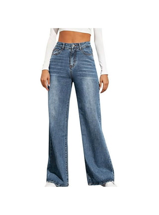 XIAOFFENN Loose Jeans For Women Women Pants Jeans Women Fashion High Waist  Wide Leg Stretch Thin Stitching Denim Flared Pants Petite Jeans For Women