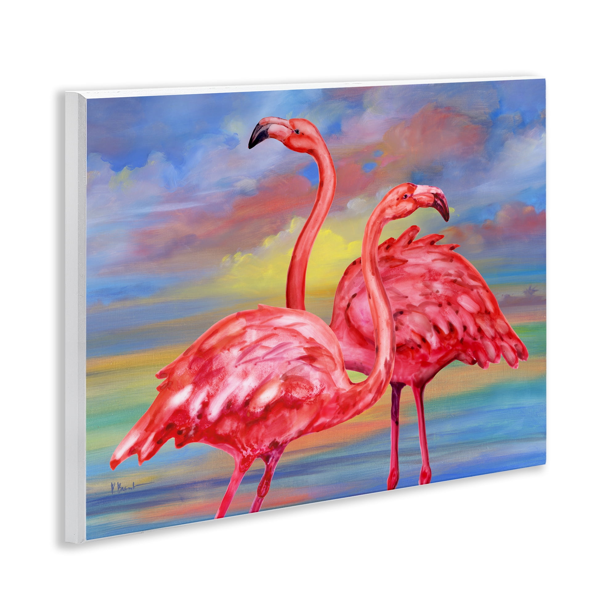 Stupell Industries Rainbow Sunset Flamingos Animals & Insects Painting Unframed Art Print Wall Art, 14 x 11