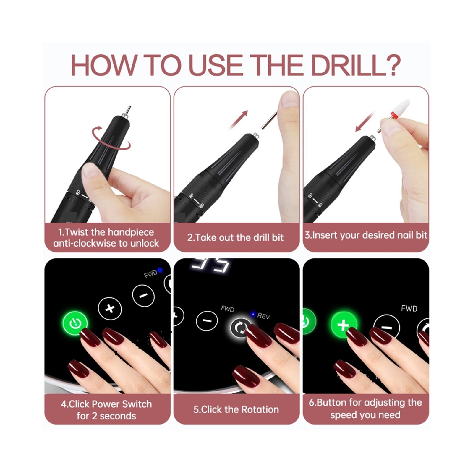 Electric Nail Drill Machine,Professional Portable Nail Drill Machine With Touch Screen,35000RPM Electric Nail File For Acrylic Nails Gel Nails ,Low Noise
