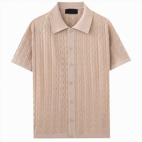 Ymyiu Mens Polo Men's Short Sleeve Polo Shirts Vintage Knitted Shirt Casual Button Down Golf Shirts Size 2XL(Khaki, 2XL)