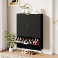 thumbnail image 4 of Shoe Storage Cabinet with 3 Flip Drawers, 31.5" W Fluted Shoe Cabinet for Entryway, Hidden Shoe Cabinet Storage, Narrow Free Standing Shoe Orgnaizer Rack Cabinet for Foyer Hallway, Black, 4 of 17