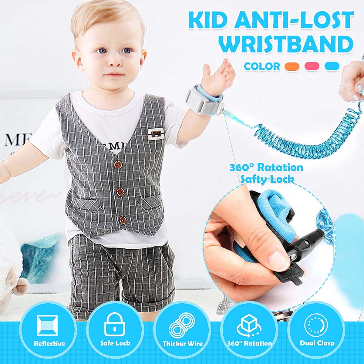 Kids Baby Safety Anti-lost Strap Walking Harness Toddler Wrist Band Leash Belt 
