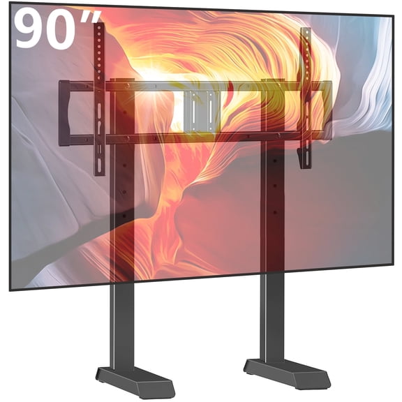 Modern Universal TV Stand with Table Top Mount for 55 to 90 inch Flat Panel TVs, Black Alloy Steel Leg