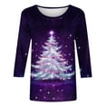 thumbnail image 5 of qolati Oversized Christmas T-Shirts 3/4 Sleeve Length Holiday Graphic Tee with Flash Glitter Xmas Tree Print Cute Casual Loose Fit Tunics Blouse for Party Multicolor XXXXXL, 5 of 5