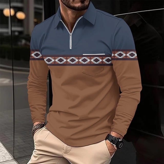 DecSea Men's Long Sleeve Polo Shirt Zip Neck Business Casual Tops Ribbed Workout Tee Shirts