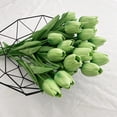 thumbnail image 4 of 20pcs Artificial Tulips Flowers Fake Faux PU Tulip Bouquet Real Touch Flower Arrangement for Home Room Office Party Wedding Decoration Excellent Gift Idea for Mothers Day (Gradient Green), 4 of 14