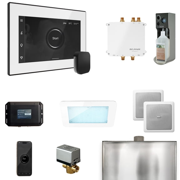 Mr Steam Bliss Steam Shower Ctrl Pkg w/iSteamX Control and Steamhead in White Matte Black