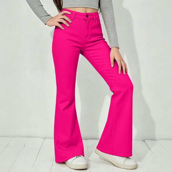 CAIVO Girls Casual Solid Color Flare Leg Pants For Kids Easy Comfort Everyday Wear Relaxed Fit Versatile Trousers