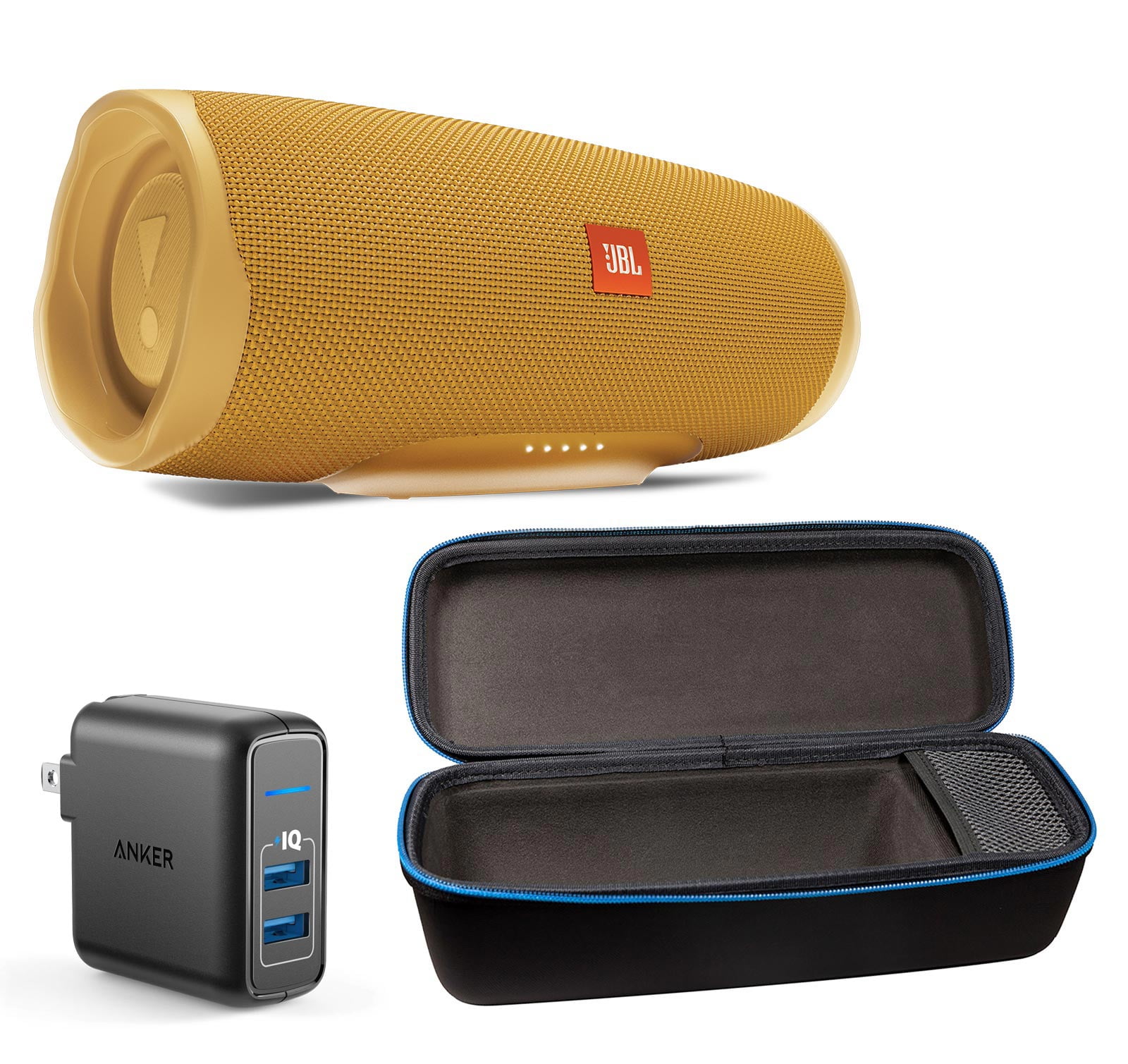 JBL Charge 4 Yellow Bluetooth Speaker w/divvi! Case & Wall Charger