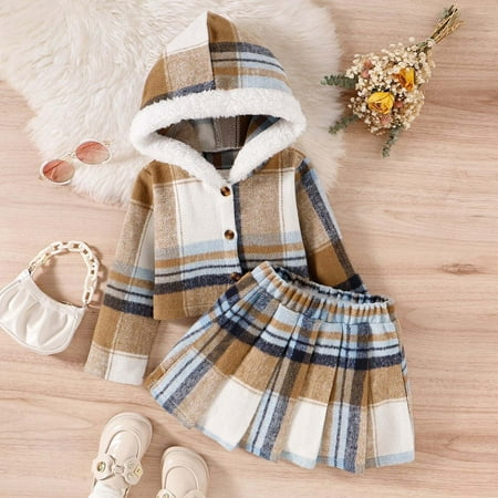 

CHGBMOK Clearance Infant Toddler Baby Girls Fashion Long Sleeve Hooded Coat + Skirt Set Two Piece Set