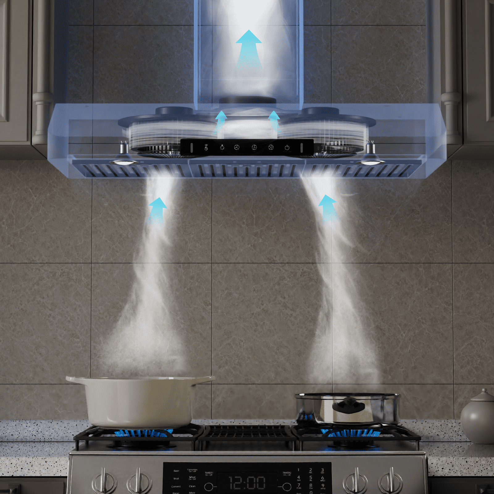 VIKIO 36 inch Under Cabinet Range Hood 900CFM, Ducted 3 Speed Exhaust Fan, Touch Panel, Stainless Steel