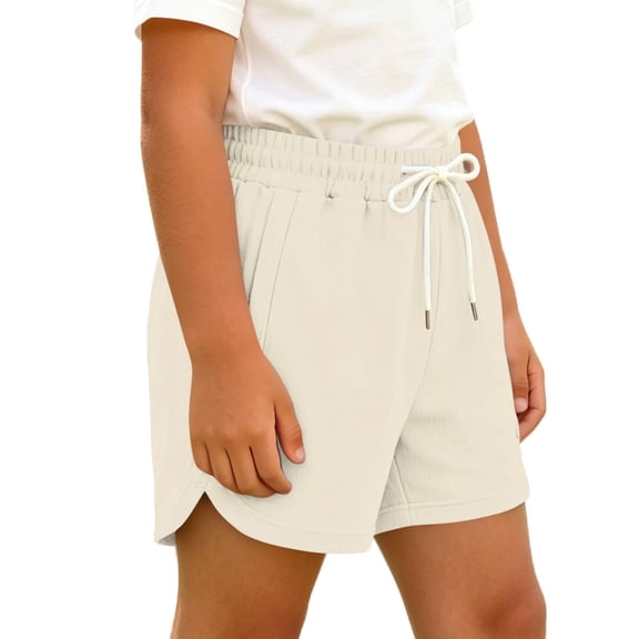 ATOGUTA Girl’S Shorts Size 0-14 Kids Fashion Elastic High Waist Workout Running Shorts with Pockets Beige