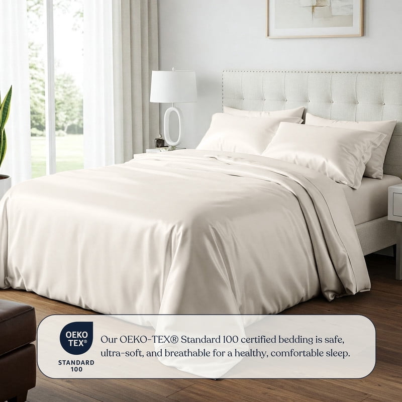 Delara 100% Bamboo Viscose Queen Duvet Cover Set – Ultra-Soft, Cooling & Breathable Luxury Bedding with Pillow Shams, Ivory
