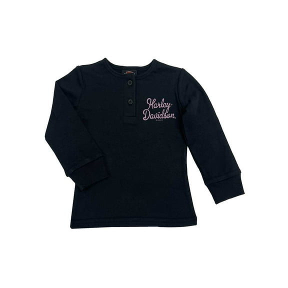 Harley-Davidson Little Girls' Pink Script Long Sleeve Henley Tee (4/5), Harley Davidson