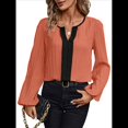 thumbnail image 2 of Blusas Elegantes e Informales para Mujer, con Cuello en V y Bloques de Color, para el Trabajo, de Larga, Ropa de Moda para Otoño Coral M, 2 of 9