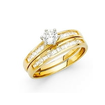 14k Solid Yellow Italian Gold 1.20 ct CZ Princess Cut Wedding Ring Set