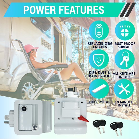 LATCH.IT White RV Door Latch | RV Door Locks for Travel Trailers | 100% Metal Camper Door Lock w/ 4 Keys | Only Fits 2.75"x3.75" Door Lock Hole