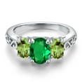 thumbnail image 3 of Gem Stone King 925 Sterling Silver Green Nano Emerald and Green Peridot Filigree Style 3 Stone Ring for Women (1.75 Cttw, Oval 8X6MM and 6X4MM) (Size 7), 3 of 6