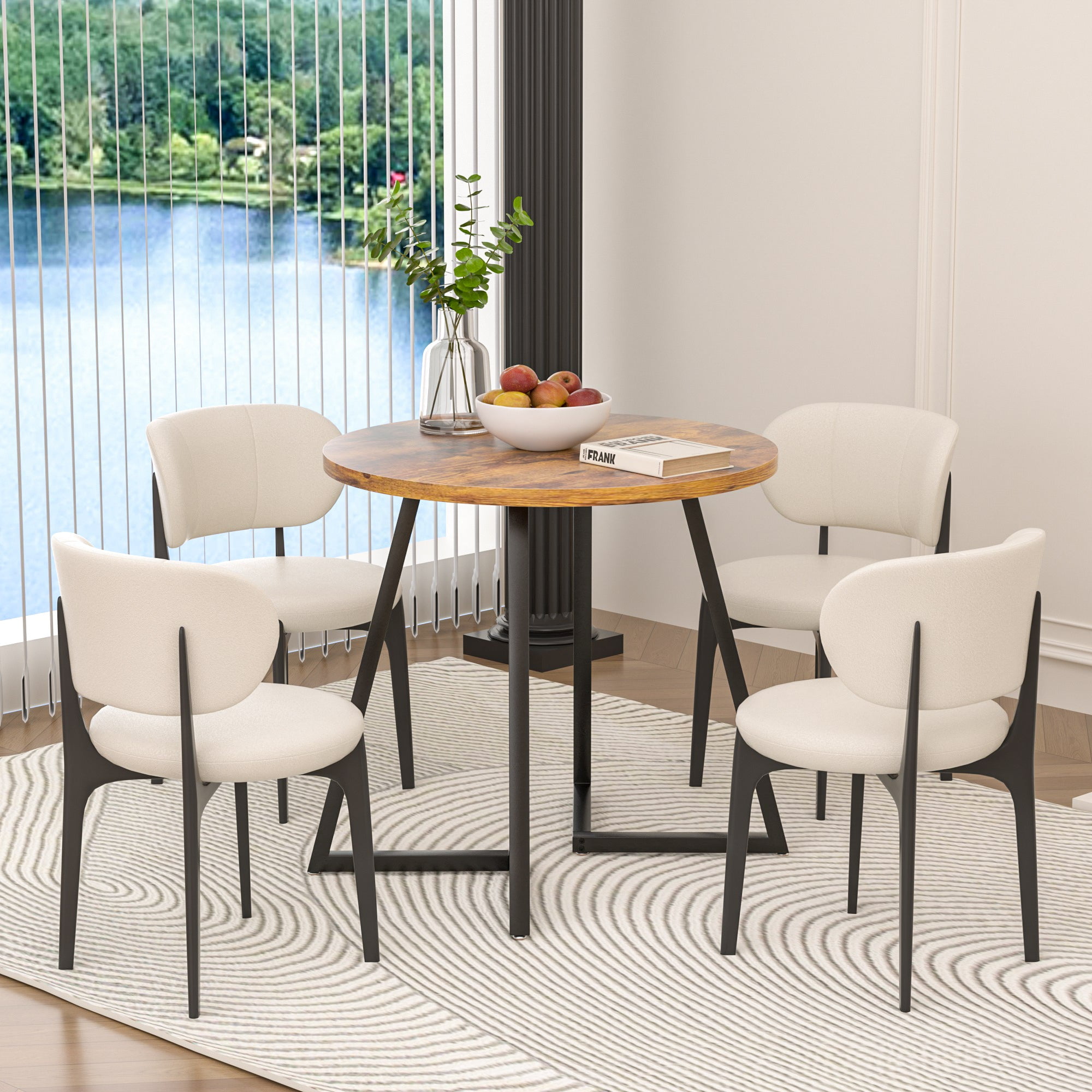 VECELO 35.4" Round Dining Table, Small Kitchen Table with Sturdy Metal Base, Dining Room Table for 2 to 4 Person, Antique Brown