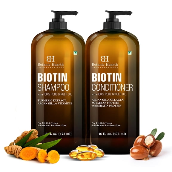 Botanic Hearth Biotin Shampoo and Conditioner Set with Ginger Oil and Keratin, Sulfate-Free Hair Care for Men and Women, 16 fl oz Each