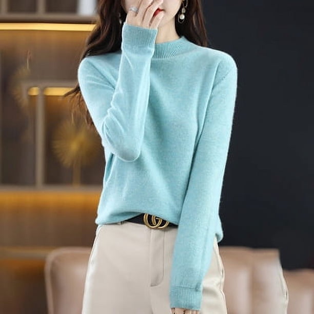 Suéter de cachemira de otoño e invierno para mujer, suéter corto de cuello alto con base gruesa, suéter suelto de lana