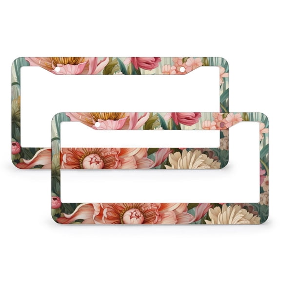 2 Pcs Set Various Plants And Flowers License Plate Frames Seasonal Fall Harvest Funny License Plates Metal 2 Holes for Men/Women