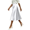 thumbnail image 4 of Warop Women's White Pleated Skirt High Waisted A-Line Midi Skirt Casual Flowy Skirt for Summer Office Party Daily Wear, 4 of 9