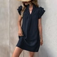 thumbnail image 2 of Navy Short Sleeve Dresses for Women Summer Fall Collared Turtleneck Neck Spandex Midi Knee High Plain Dresses Teen Girls 2025 Clothing Trendy Y2K L, 2 of 8