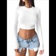 thumbnail image 3 of Tops Cortos de Larga para Mujer 2025 - Camisetas Básicas de Cuello Redondo y Corte Entallado para Otoño S, 3 of 8