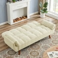 thumbnail image 3 of New Design Futon Sofa Bed, Tufted Upholstered Convertible Sleeper Sofa with Adjustable Backrest and Tapered Wood Legs, 75.39" W Modern Linen Small Sofa Bed Couch for Living Room Apartment, Beige, 3 of 9