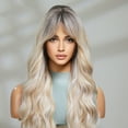 thumbnail image 3 of Jademall 26 Inch Ombre Blonde Wavy Wig with Bangs, Gray Blonde Synthetic Curly Hair, Natural Looking Wig for Women, Daily, Party & Cosplay Use, 3 of 6