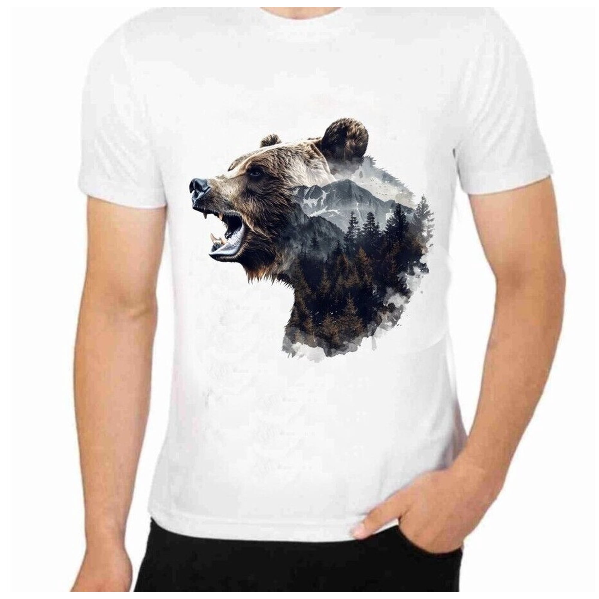 Grizzly Bear Hungary MaD Unique T shirt for Men Apparel Wildlife Animal Art