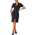 thumbnail image 2 of INSPIRE CHIC Women's Short Sleeve Notched Lapel Double Breasted Belted Wear-to-Work Dress Blazer Midi Dresses XS Dark Blue, 2 of 6