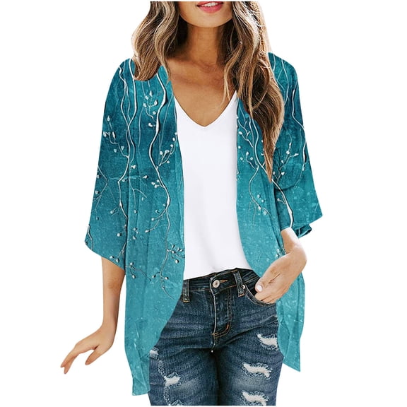 Idoravan Womens Cardigans Lightweight Ladies' Cardigans Fashionable Printed Jackets Spring and Summer 3/4 Sleeved Printed Jackets Cardigans