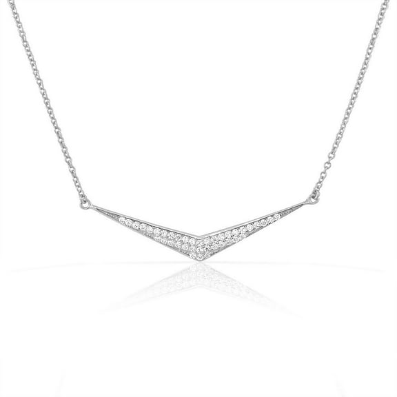 925 Sterling Silver White CZ Sideways Bar Pendant Necklace
