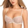 thumbnail image 3 of Wingslove Women's Sexy Lace Bra Plus Size Sheer Non Padded Unlined Underwire Bra,Beige 38D, 3 of 9