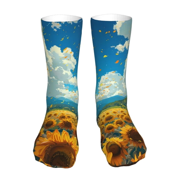 KLL Field Bicycle Young Sunflower Print Womens Crew Socks Athletic Middle Tube Long Socks Novelty Socks Gifts For Men