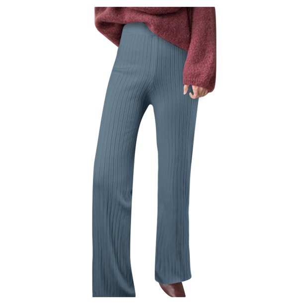 Gibobby pantalones deportivos mujer Pantalones de pierna ancha de punto para mujer en otoño e invierno 2023, pantalones de pierna recta a con sensación de caída, pantalones gruesos (Aqua, Talla única)