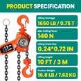 thumbnail image 3 of 0.75T/3M Lever Block, Lever Chain Hoist, Orange Come Along Manual Chain Hoist with 360°Hook Rotation & 10FT Height for Dock Loading, 3 of 8