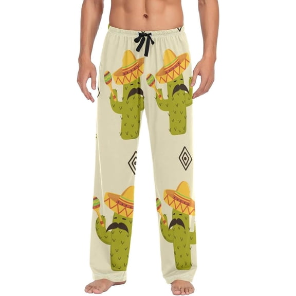 Mexican Cactus Ghost Pajama Pants, Men's Lounge Pants Light with Drawstring and Pockets, Christmas New Year Birthday Father's Day Gifts, Medium