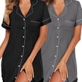 thumbnail image 1 of QJUHUNG Lot de 2 Grandes Tailles Robe de Nuit Style Boyfriend Pyjamas Maternité Allaitement Manches Courtes Chemises de Nuit Douces Robe de Pyjama Boyfriend Chemises de Nuit Boutonnées pour Femmes Bouton, 1 of 7