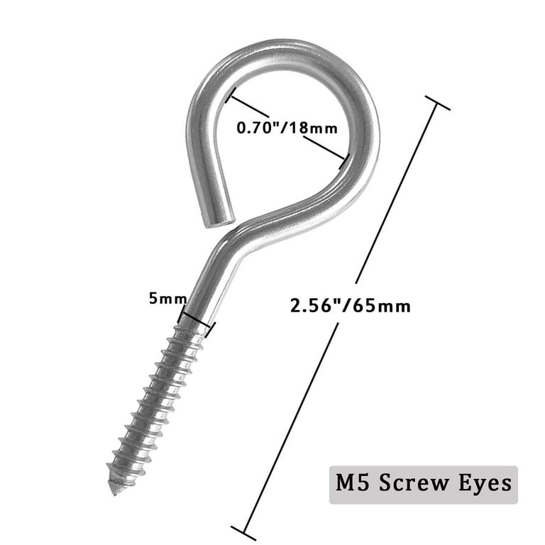 ZUSFUL 6 Pcs M6 304 Stainless Steel Screw Eye Hooks, 2-1/2 Inches Eyes  Screw Hooks,Heavy Duty Screw Eye Bolt,Load Bearing 200LB,Indoor & Outdoor  Use, Screw-in Hooks -  Canada
