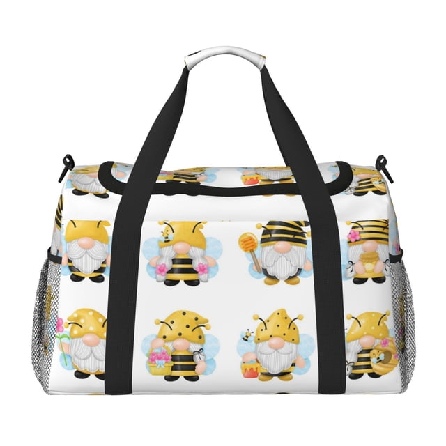 Balery Gnomes Honey Bee Bolsa de Gimnasio para Mujeres, Bolsa de Viaje con Bolsillo Húmedo, Bolsa de Fin de Semana para Mujeres, Bolsa de Viaje Resistente al Agua