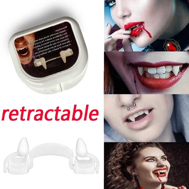 Pack De 3 Colmillos De Vampiro Retráctiles – Dientes De Resina Médica – Perfectos Para Halloween Y Cosplay